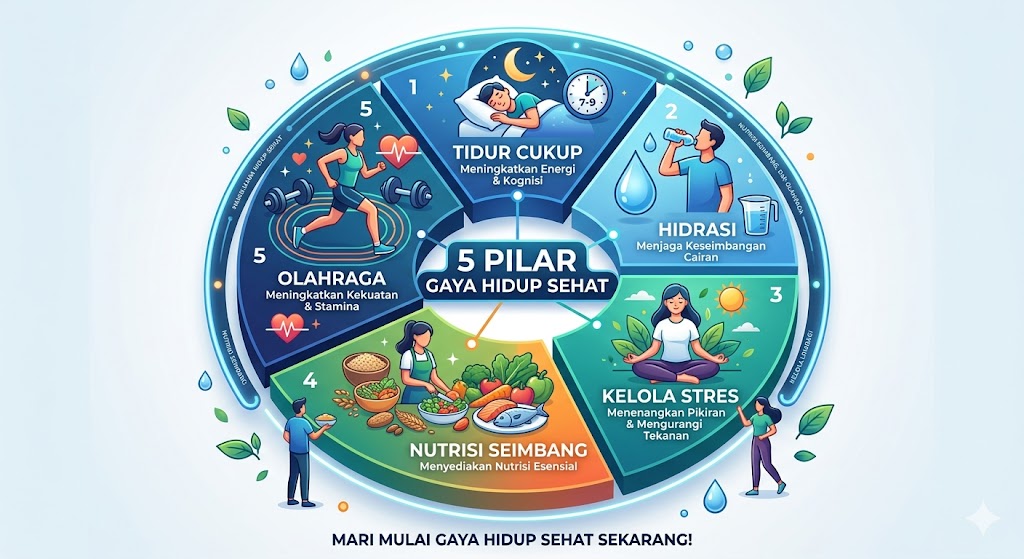 5 Pilar Gaya Hidup Sehat: Tidur Cukup, Hidrasi, Kelola Stres, Nutrisi Seimbang, dan Olahraga
